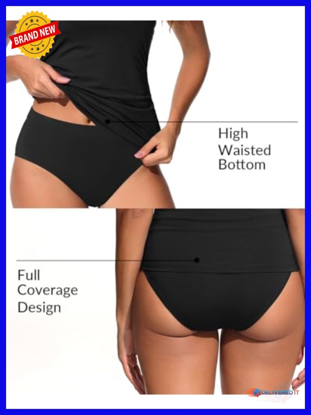 Two Piece Tankini Swimsuit Tummy Control Halter Swimwear High Waisted Bottom - Picture 3 of 6